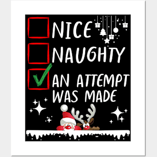 Funny Nice Naughty An Attempt Was Made Christmas List - Family Matching Posters and Art